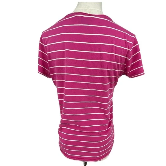 Ralph Lauren Sport Pink White Striped V Neck Short Sleeve Cotton T Shirt Top S - Picture 4 of 8